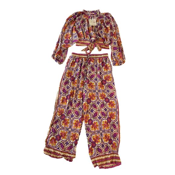 Haute Hippie Pants - NWT Haute Hippie 2 pc Set Blouse Pants Womens Medium Floral Abstract Y2K Boho